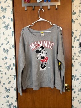 E-1 Disney Gray Minnie Mouse Graphic Sweatshirt with Red Accents